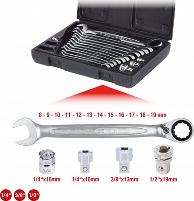 Set çelësash racetë KS Tools GEARplus, 8-19mm, 12 copë, në kuti plastike