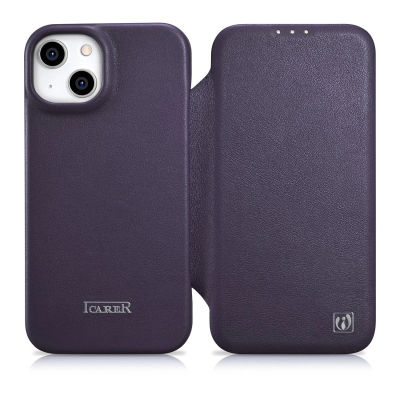 Kapak telefoni iCarer CE Premium Leather Folio, për iPhone 14 Plus, MagSafe, vjollcë e errët