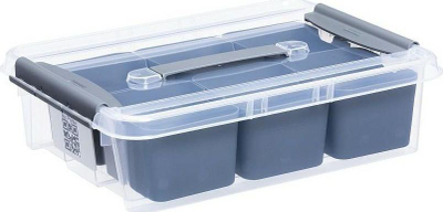 Set kuti organizuese Plast Team Pro Box 2785, 8L, 6 ndarje mrena, transparente me gri