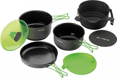 Set tenxhere kampingu Optimus Terra Camp 4, alumin i anodizuar, gri jeshile