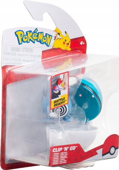Set lodër Pokémon Clip N Go Poliwag, figurinë 5 cm, me Lure Ball, blu