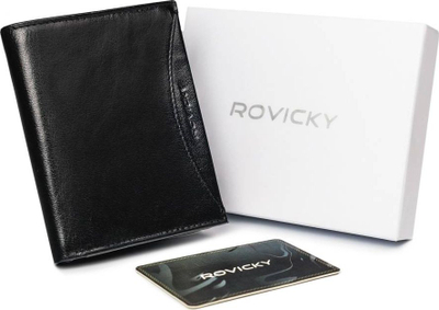 Portofol për burra Rovicky, lëkurë natyrale, RFID, i zi