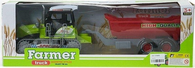 Lodër traktor me rimorkio Adar, plastikë, për kalamaj 3+, jeshile me të kuqe
