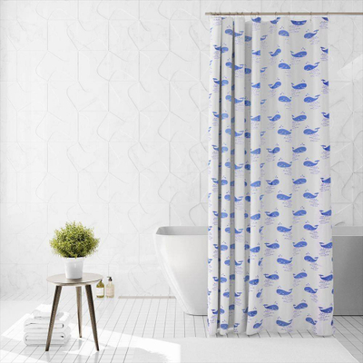 Perde dushi Bathroom Solutions Whale, poliester, 180x200 cm, e bardhë me blu