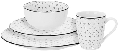 Set tavoline Lumarko porcelani 16 pjesësh, për 4 persona, i bardhë me vija të zeza