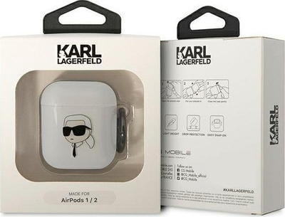 Mbulesë Karl Lagerfeld KLA2HNIKTCT për AirPods 1/2, transparente, me figurë Karl Lagerfeld