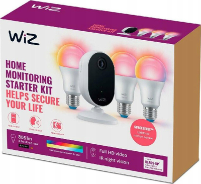 Set kamerë sigurie dhe llampa WiZ Indoor Starter Kit, Wi‑Fi, 3x E27, e bardhë