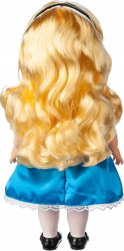 Kukull Disney Animators Alice, 39cm, me mace lodër, fustan blu e bardhë