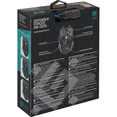 Maus me kabllo Defender Forced GM-020L, 3200 DPI, 6 butona, me mouse pad, i zi