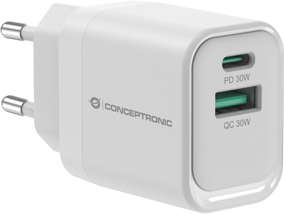 Ѕиден полнач Conceptronic 2 порти 33W, USB C, USB A, бел