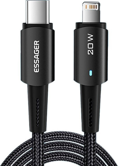 Kabllo kariku Essager USB C në Lightning, 1m, PD 27W, e zezë