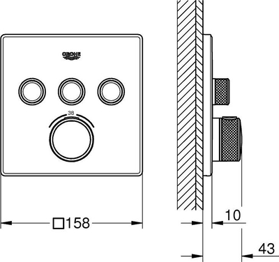 Termostat dushi Grohe Grohtherm SmartControl, i fshehtë në mur, krom, argjendtë