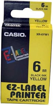 Shirit etiketimi Casio XR-6YW1, 6 mm, bojë e zezë me sfond të verdhë