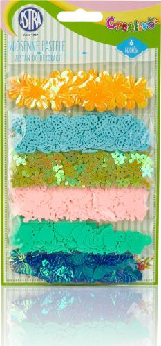 Set dekorimi me sequins Astra Wiosenne Pastele, 6 llojsh, ngjyra pastel pranvere