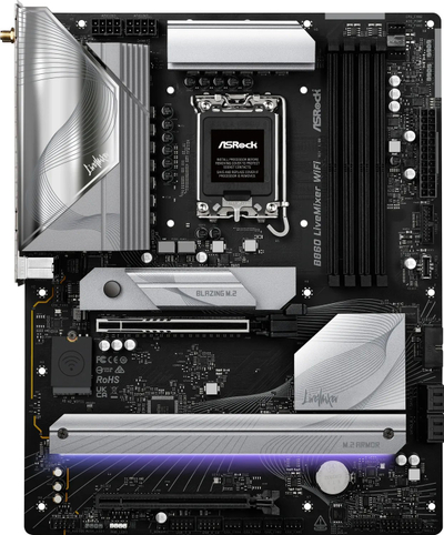 Pllakë amë Asrock B860 LiveMixer WiFi, Intel LGA1851, DDR5, ATX