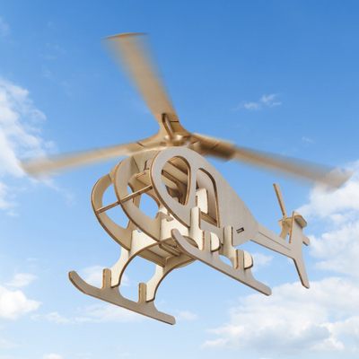 Puzzle 3D druri Nice-idea, model helikopter, montohet vetë pa ngjitës, ngjyrë druri natyrale