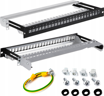 Патч панел Stalflex PPM19-1U-24P-S-B, 24 порти, 19", црн