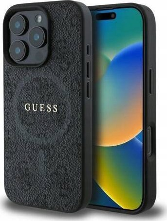 Mbulesë telefoni Guess 4G Coloured Ring, PU Leather, MagSafe, për iPhone 16 Pro, e zezë