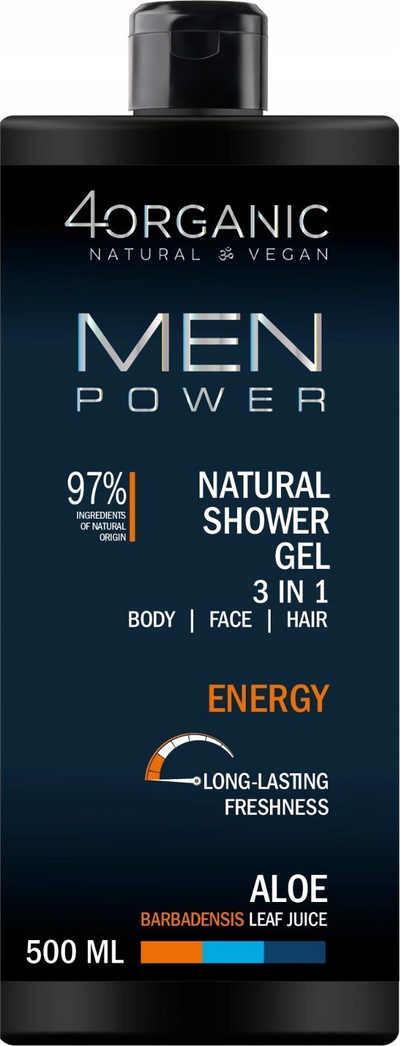 Xhel dushi 4Organic Men Power Natural 3 në 1, 500ml, energji, për burra
