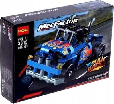 Set lodër me tulla Decool MecFactor 3815, mbi 200 pjesë, makinë garash pull back, blu