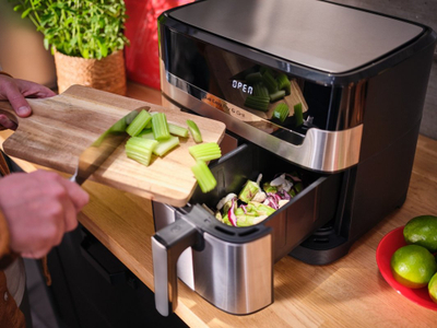 Fritezë me ajër Tefal DualEasy Grill EY905D, dy sirtarë, pa vaj, gri