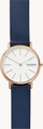 Orë dore Skagen Signatur Lille SKW2838, rrip lëkure, mban ujë deri 30m, blu