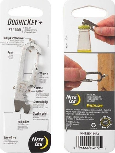 Алатка мултитул за клучеви Nite Ize DoohicKey Plus, не'рѓосувачки челик, со карабинер, сребрена