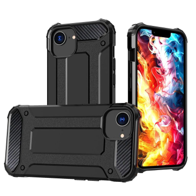 Маса за телефон Hurtel Hybrid Armor за iPhone 16e, TPU и поликарбонат, заштита од удари, црна