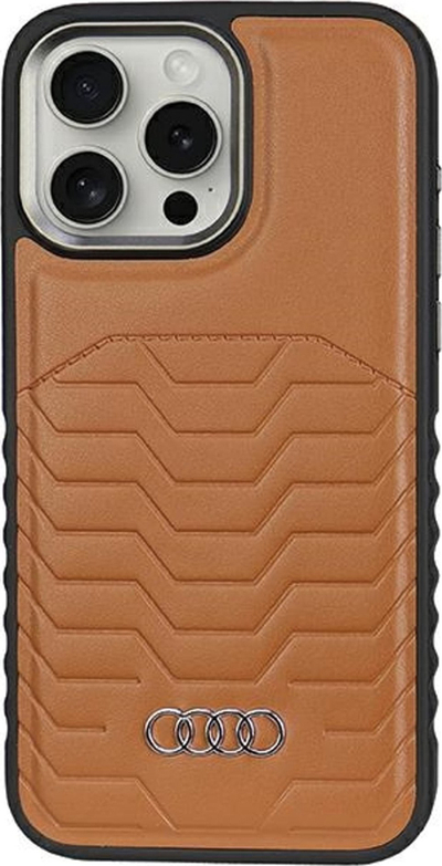 Kuti mbrojtëse Audi për iPhone 14 Pro, 6.1", MagSafe, lëkurë sintetike, kafe