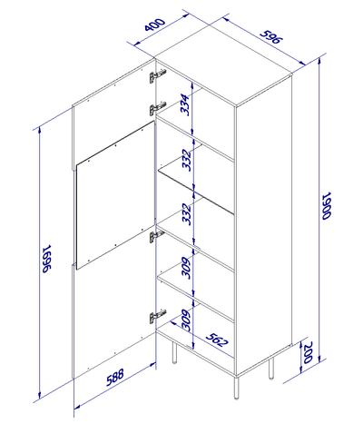 Vitrinë Palazzo Display Cabinet, 190cm, 60cm, e zezë matte dhe lisi craft