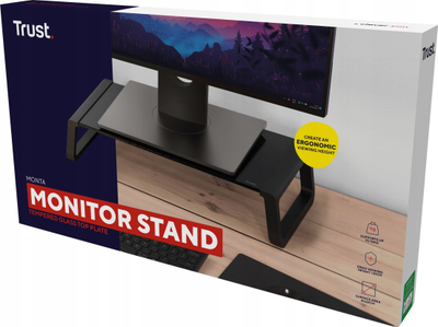 Mbajtëse monitori Trust Monta, xham i kalit, e zezë