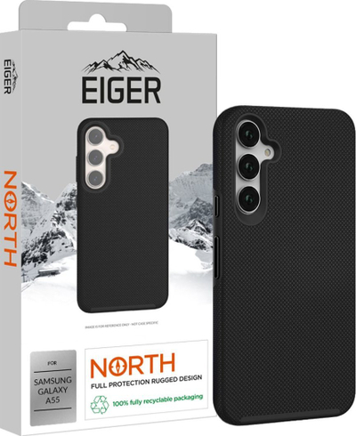 Маска за телефон Eiger North за Samsung Galaxy A55, двослојна, отпорна на удари, црна