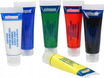 Set boje akrilike, pa markë, 6 tuba, 75 ml, shumëngjyrësh