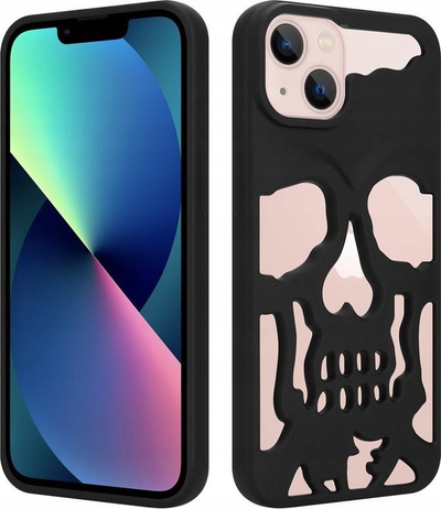 Kapak Skull për iPhone 14, TPU i butë, me kafka, ngjyrë e zezë mat