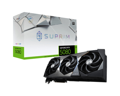 Kartelë grafike MSI GeForce RTX 5080 SUPRIM OC, 16GB, PCIe, gri