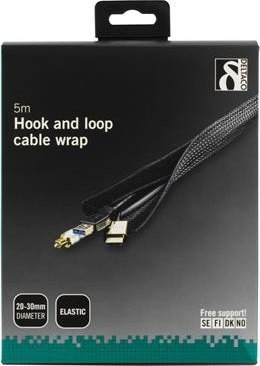 Mbështjellëse kabllosh Deltaco Cable Wrap, 5m, e zezë