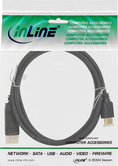 Kabllo DisplayPort në HDMI InLine 17185, 5m, 4K, i zi
