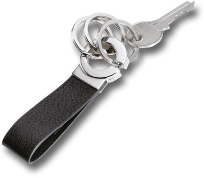 Mbajtëse çelsash Troika Leather Loop 3 Ring Key Click Holder, lëkurë, e zezë
