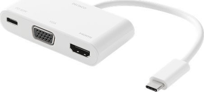 Adaptor USB-C Deltaco Docking Station, HDMI VGA, PD 60W, i bardhë