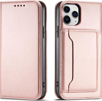 Këllëf telefoni Hurtel Magnet Card Case për iPhone 12 Pro Max, me portofol për karta, me qëndrim, rozë
