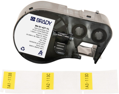 Kartutxh etiketa kabllosh Brady M4-91-427-YL, vinyl vetë-laminues, 25.4mm x 38.1mm, i verdhë