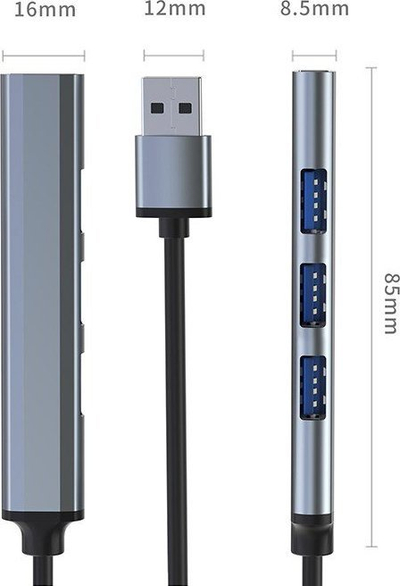 USB hub Qoltec 4in1, USB 3.0, 3x USB 2.0, gri grafit