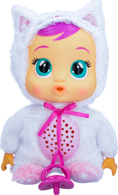 Lodër për bebe Cry Babies Goodnight Daisy, projektor me hënë edhe yje, me ninulla, e bardhë