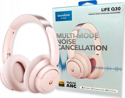Kufje Soundcore Anker Life Q30, pa tela, me prishje zhurme, të zeza, mbi vesh