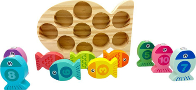 Lojë peshkimi druri Swede Wooden Fish U976, 10 peshq, kallam magnetik, shumëngjyrëshe