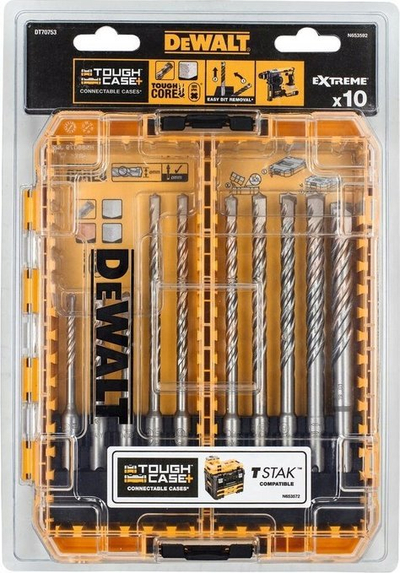 Set stërvitjesh Dewalt DT70753, 10 copë, për mur dhe beton