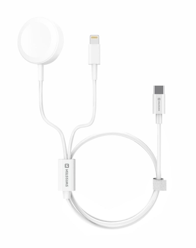 Kabllo karikuese Swissten 2në1, USB-C / Lightning, 1.2m, e bardhë