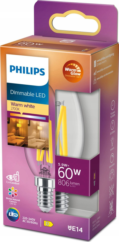 Llambë LED Philips 871951432459600 Teardrop, 5.9W, E14, 2200–2700K, dimmable