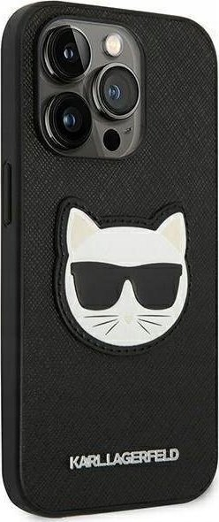 Kapak telefoni Karl Lagerfeld HC Saffiano Ikonik Patch për iPhone 14 Pro, plastik, i zi