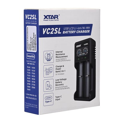 Karikues baterish Xtar VC2SL, 2 slote, USB, i zi